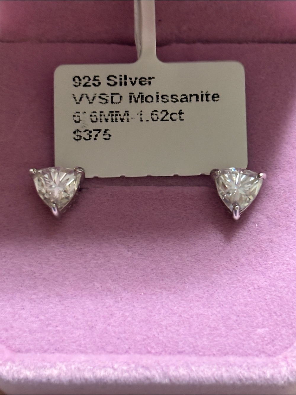 825 sterling silver trillion cut moissanite earrings